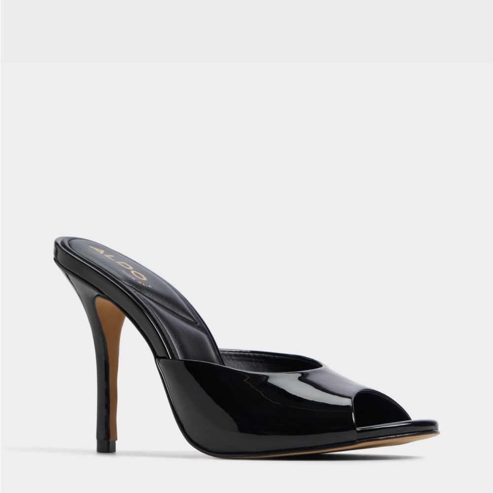 Aldo Glossy Black Peep-Toe Heels